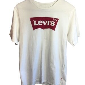 Levis Mens White Batwing Graphic Logo Short Sleeve T-Shirt Size M Medium